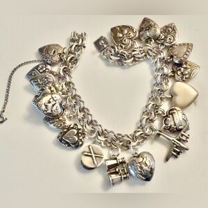 Vintage Sterling Silver Heart Charm Bracelet - from Victorian to 1940